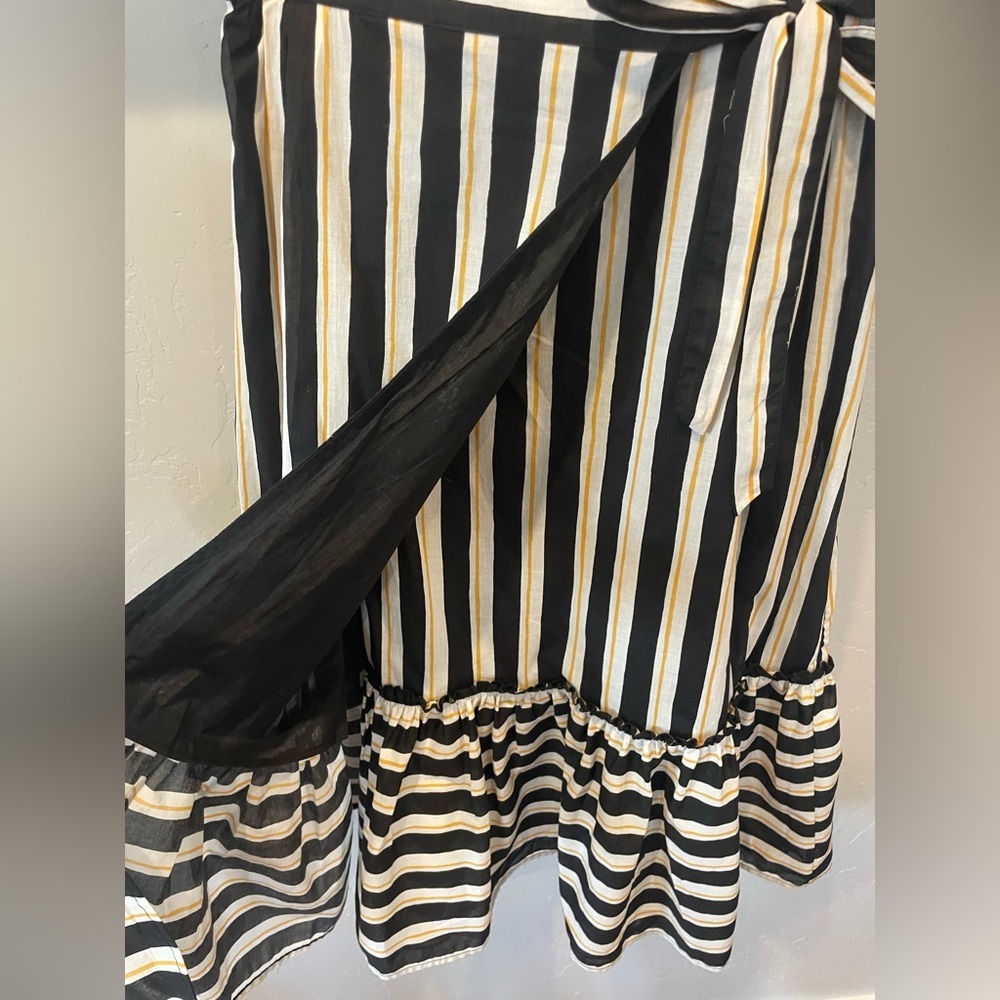 Who What Wear Black/White/yellow 100% cotton Striped midi skirt SZ8 - Picture 5 of 8